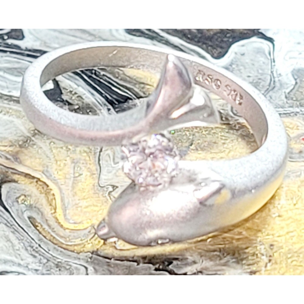 Vtg Signed RSC 925 Fish Dolphin Wrap Tail CZ Sterling Silver Ring Size 6